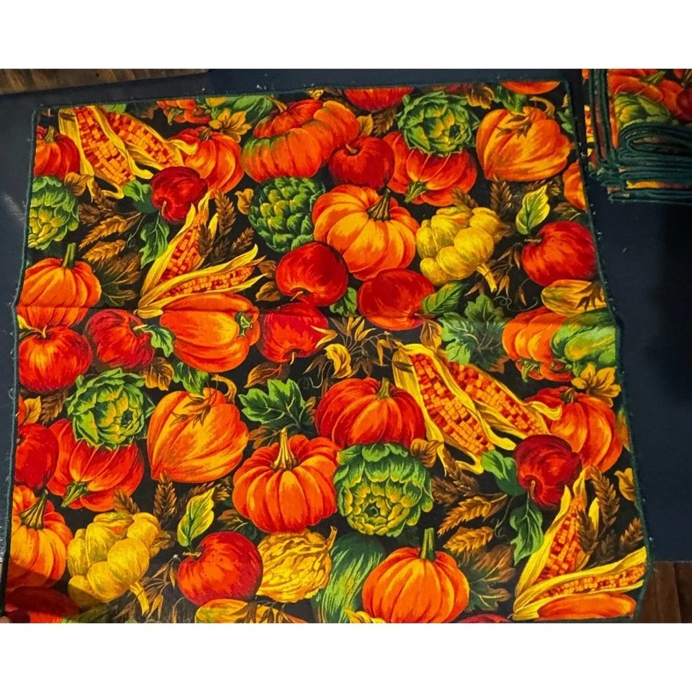 Handmade Fall Harvest Cloth Napkins Pumpkins Set of 8 Autumn Thanksgiving Vtg